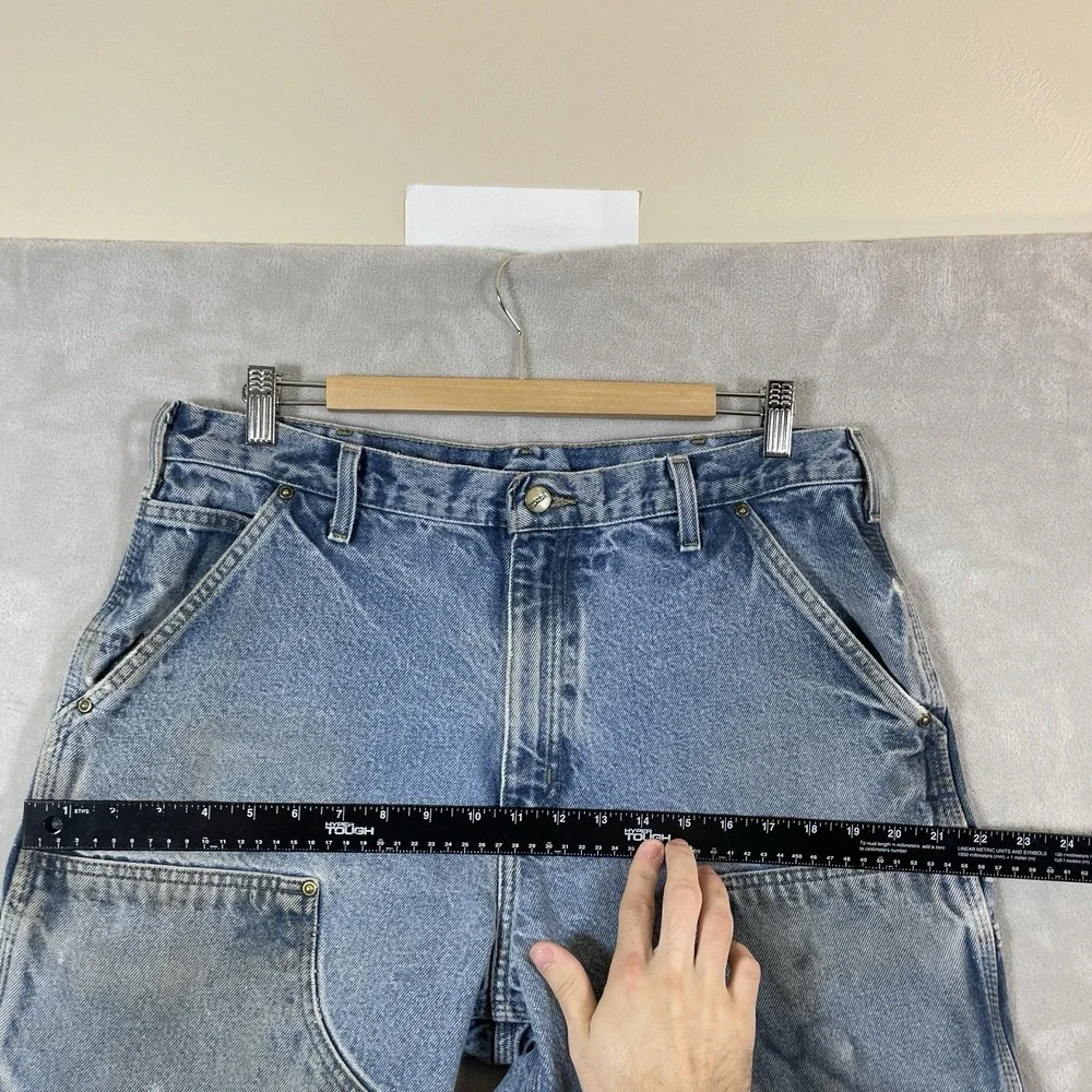 Vtg Carhartt Double Knee Pants Mens 34x32 Thrashed Distressed B73 DST Blue Jeans